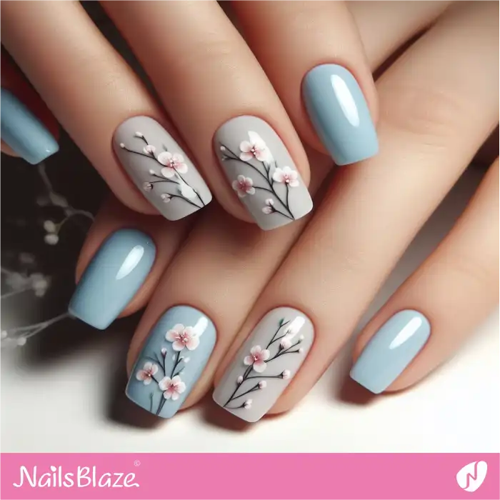Cherry Blossoms and Sky Blue Nails | Spring Nails - NB3867